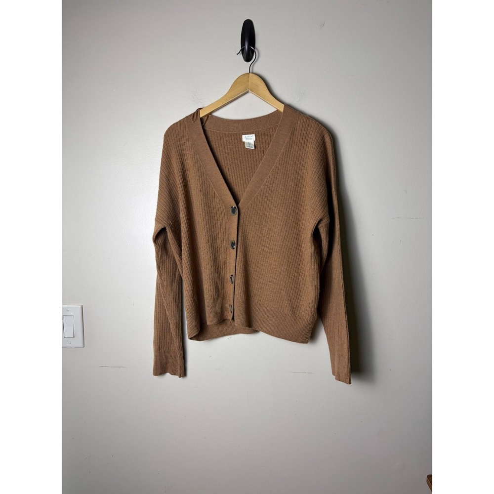Aspen Cardigan Sweater Womens L Brown Merino Wool Button Front